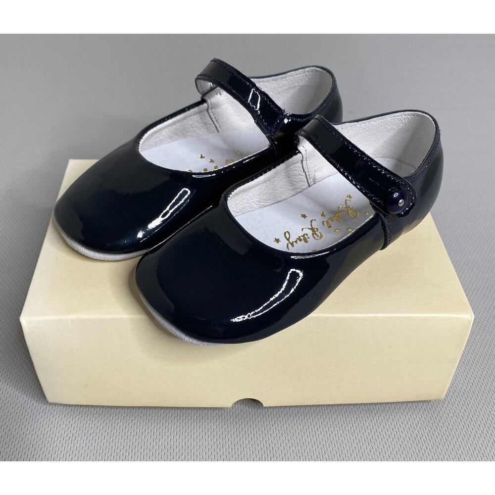 Rachel Riley Navy Blue Patent Button Strap Shoes Little Girls EU 23/US 6